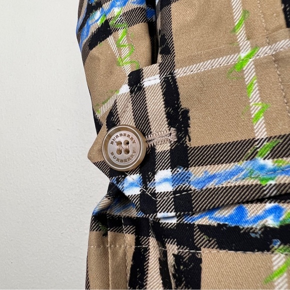 Burberry Calderbrook Scribble Printed Nova Check Long Car Coat Trench - Picture 6 of 13